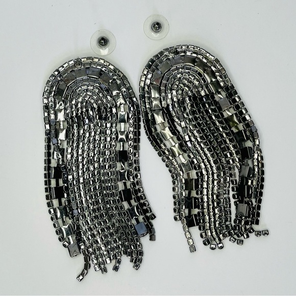 Sparkling Statement Earrings. Dark grey and silver Arc Earrings. - Picture 4 of 4